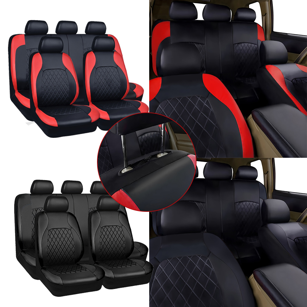 Leather Car Seat Covers Full Set Universal - Nowe pokrowce na siedzenia samochodowe, pikowane,