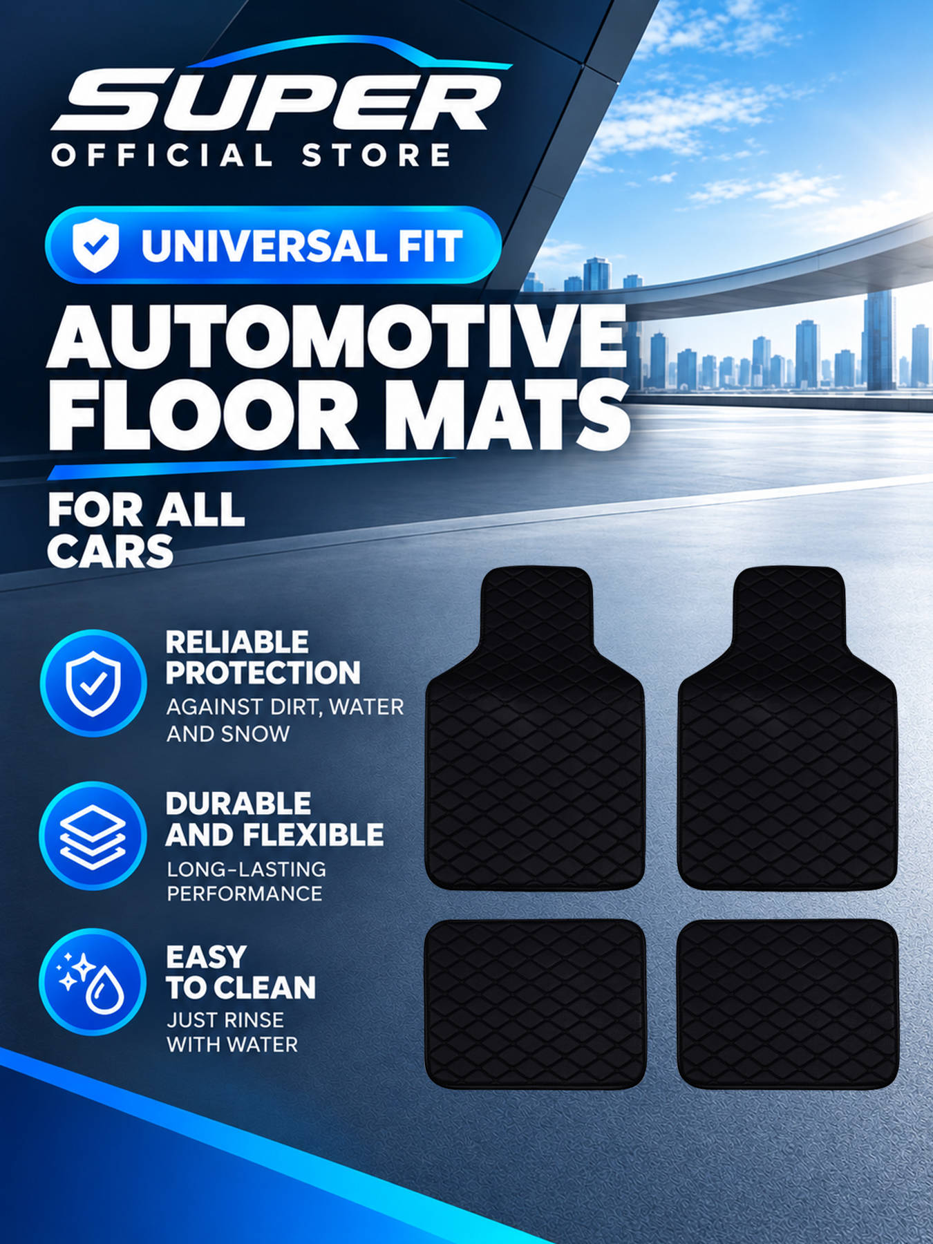Car Floor Mats Universal Waterproof Leather - Komplet uniwersalnych, antypoślizgowych, wodoodpornych dywaników samochodowych,