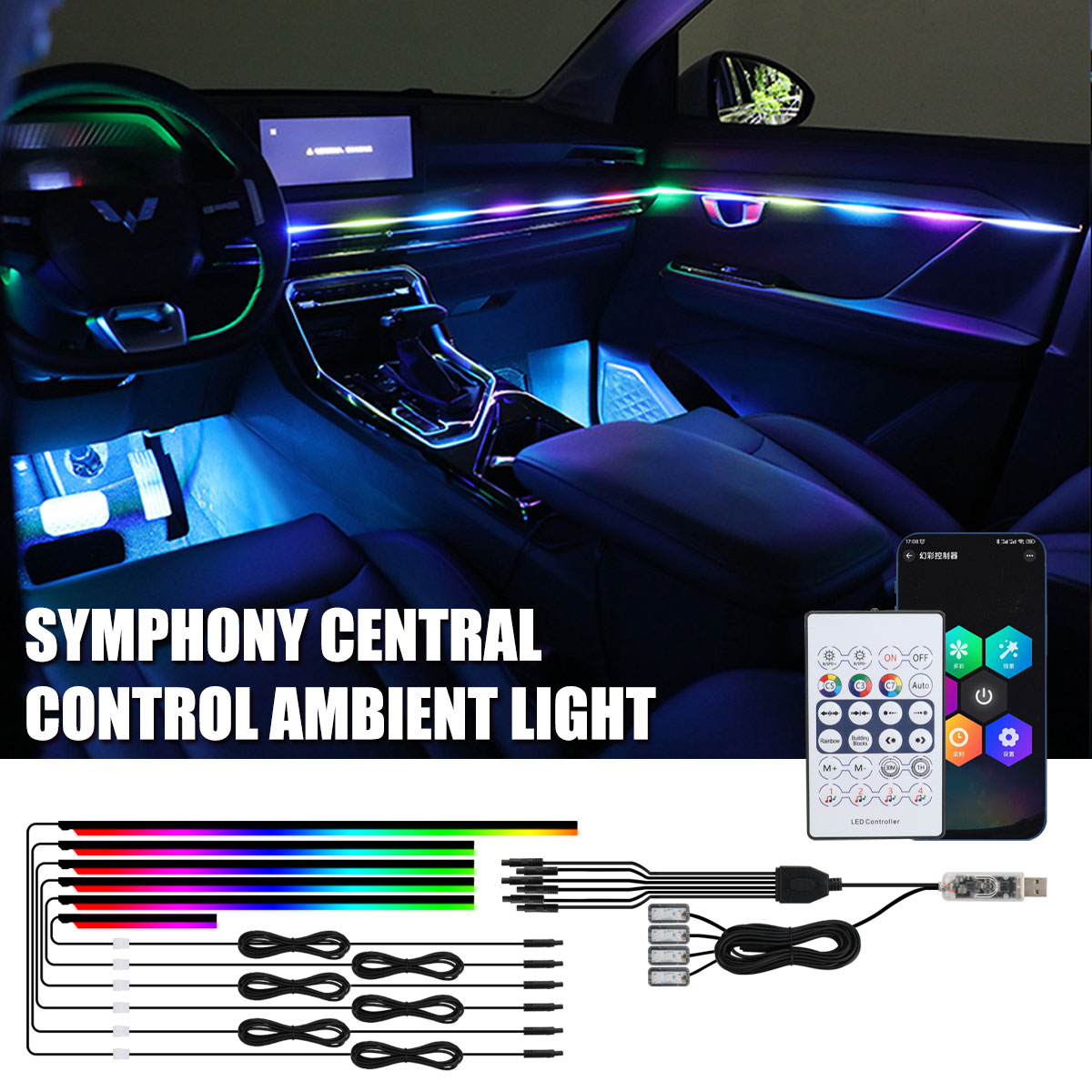 Led Ambient Interior Car Lights App Control - Uniwersalne samochodowe oświetlenie otoczenia Symphony LED