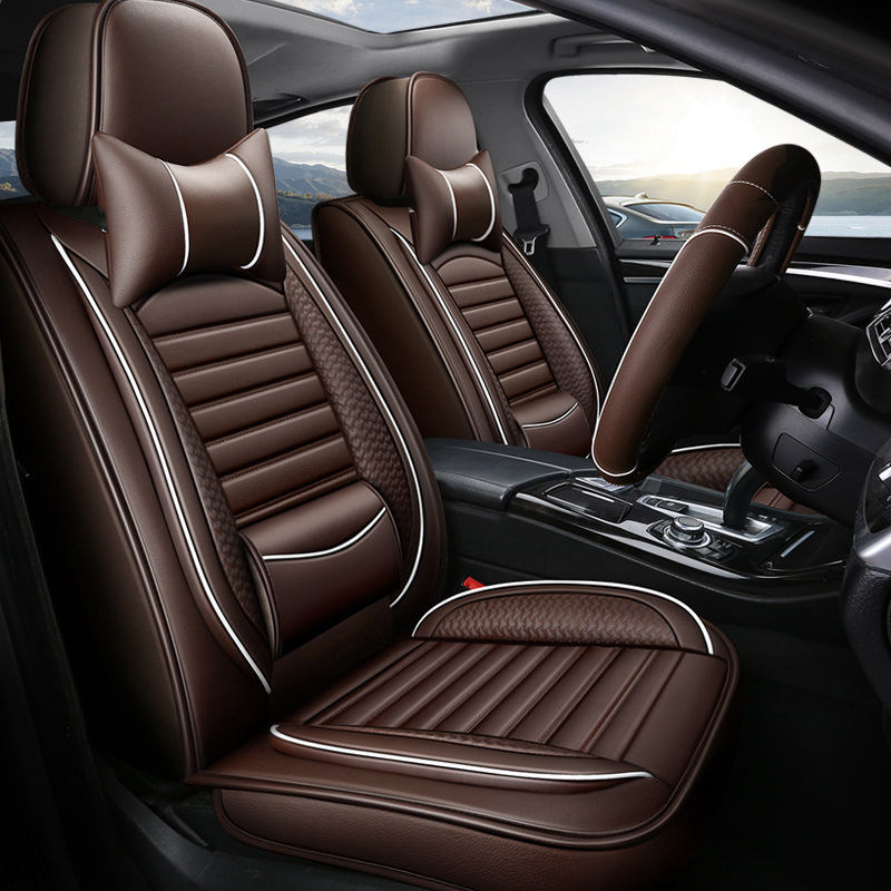 Leather Car Seat Covers Full Set Universal - Pełny zestaw luksusowych pokrowców na fotel